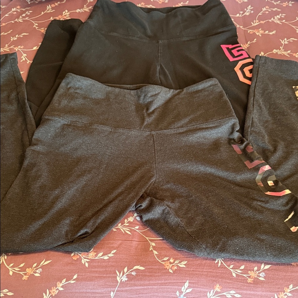 Like New Victoria's Secret bundle, black and grey leggings with logo in size med